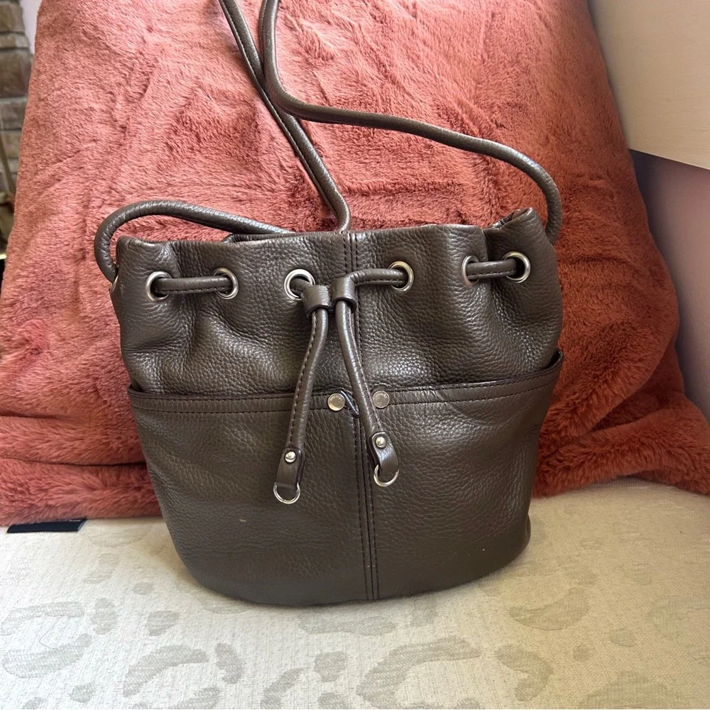 Tignanello Brown Leather Bucket Crossbody Bag